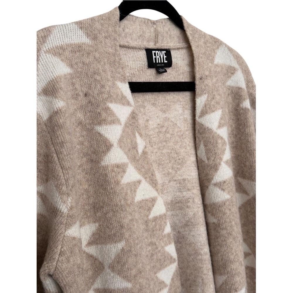 Frye Womens Southwestern Geometric Open Front Cardigan Beige Cream Large - Picture 3 of 8